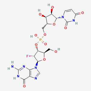 molecular formula C19H23FN7O12P B12707490 2'-Deoxy-2'-fluoroguanylyl-(3'-5')uridine CAS No. 80681-27-2