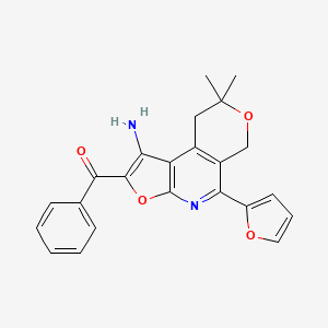 molecular formula C23H20N2O4 B12707574 Methanone, (1-amino-5-(2-furanyl)-8,9-dihydro-8,8-dimethyl-6H-furo(2,3-b)pyrano(4,3-d)pyridin-2-yl)phenyl- CAS No. 172985-27-2