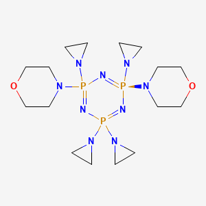 molecular formula C16H32N9O2P3 B12707659 1,3,5,2,4,6-Triazatriphosphorine, 2,2,4,4,6,6-hexahydro-4,6-di-4-morpholinyl-2,2,4,6-tetrakis(1-aziridinyl)-, trans- CAS No. 86384-20-5