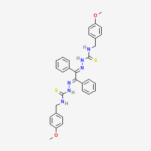 molecular formula C32H32N6O2S2 B12707740 Hydrazinecarbothioamide, 2,2'-(1,2-diphenyl-1,2-ethanediylidene)bis(N-((4-methoxyphenyl)methyl)- CAS No. 124041-20-9