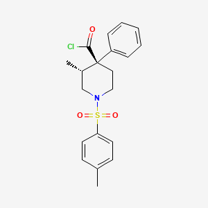 molecular formula C20H22ClNO3S B12708029 trans-(1)-3-Methyl-4-phenyl-1-(p-tolylsulphonyl)piperidine-4-carbonyl chloride CAS No. 97337-96-7