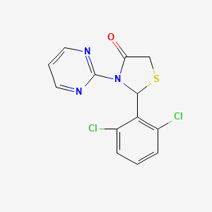 molecular formula C13H9Cl2N3OS B12708053 4-Thiazolidinone, 2-(2,6-dichlorophenyl)-3-(2-pyrimidinyl)- CAS No. 96733-51-6