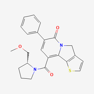 molecular formula C23H22N2O3S B12708062 Pyrrolidine, 1-((4,6-dihydro-6-oxo-7-phenylthieno(2,3-a)indolizin-9-yl)carbonyl)-2-(methoxymethyl)-, (R)- CAS No. 141389-01-7