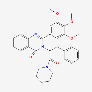 molecular formula C31H33N3O5 B12708086 Piperidine, 1-(1-oxo-2-(4-oxo-2-3,4,5-trimethoxyphenyl)-3(4H)-quinazolinyl)-3-phenylpropyl)- CAS No. 83409-24-9