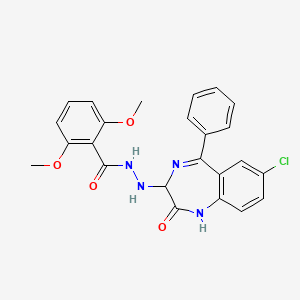 molecular formula C24H21ClN4O4 B12708091 Benzoic acid, 2,6-dimethoxy-, 2-(7-chloro-2,3-dihydro-2-oxo-5-phenyl-1H-1,4-benzodiazepin-3-yl)hydrazide CAS No. 84044-28-0