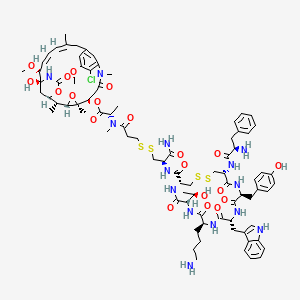 molecular formula C83H109ClN14O20S4 B12708108 [(1S,2R,3S,5S,6S,16Z,18Z,20R,21S)-11-chloro-21-hydroxy-12,20-dimethoxy-2,5,9,16-tetramethyl-8,23-dioxo-4,24-dioxa-9,22-diazatetracyclo[19.3.1.110,14.03,5]hexacosa-10,12,14(26),16,18-pentaen-6-yl] (2S)-2-[3-[[(2R)-3-amino-2-[[(4R,7S,10S,13R,16S,19R)-10-(4-aminobutyl)-19-[[(2R)-2-amino-3-phenylpropanoyl]amino]-7-[(1R)-1-hydroxyethyl]-16-[(4-hydroxyphenyl)methyl]-13-(1H-indol-3-ylmethyl)-6,9,12,15,18-pentaoxo-1,2-dithia-5,8,11,14,17-pentazacycloicosane-4-carbonyl]amino]-3-oxopropyl]disulfanyl]propanoyl-methylamino]propanoate 