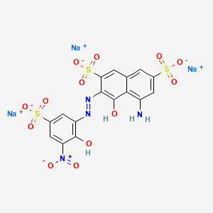 molecular formula C16H9N4Na3O13S3 B12708113 5-Amino-4-hydroxy-3-((2-hydroxy-3-nitro-5-sulphophenyl)azo)naphthalene-2,7-disulphonic acid, sodium salt CAS No. 93892-26-3