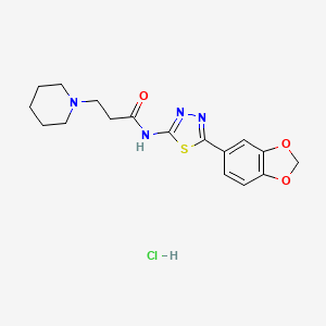 molecular formula C17H21ClN4O3S B12708267 1-Piperidinepropanamide, N-(5-(1,3-benzodioxol-5-yl)-1,3,4-thiadiazol-2-yl)-, monohydrochloride CAS No. 154663-27-1