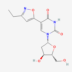 molecular formula C14H17N3O6 B12708284 5-(3-Ethyl-isoxazol-5-yl)-1-((2R,4S,5R)-4-hydroxy-5-hydroxymethyl-tetrahydro-furan-2-yl)-1H--pyrimidine-2,4-dione CAS No. 133040-33-2