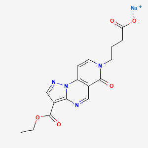 molecular formula C16H15N4NaO5 B12708288 Pyrazolo(1,5-a)pyrido(3,4-e)pyrimidine-7(6H)-butanoic acid, 3-(ethoxycarbonyl)-6-oxo-, sodium salt CAS No. 148176-88-9