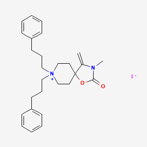 molecular formula C27H35IN2O2 B12708340 1-Oxa-3-aza-8-azoniaspiro(4.5)decane, 3-methyl-4-methylene-2-oxo-8,8-bis(3-phenylpropyl)-, iodide CAS No. 134070-01-2