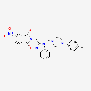 molecular formula C28H26N6O4 B12708377 1H-Isoindole-1,3(2H)-dione, 2-((1-((4-(4-methylphenyl)-1-piperazinyl)methyl)-1H-benzimidazol-2-yl)methyl)-5-nitro- CAS No. 115398-88-4