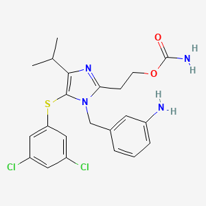 molecular formula C22H24Cl2N4O2S B12708405 1H-Imidazole-2-ethanol, 1-((3-aminophenyl)methyl)-5-((3,5-dichlorophenyl)thio)-4-(1-methylethyl)-, carbamate (ester) CAS No. 178980-36-4