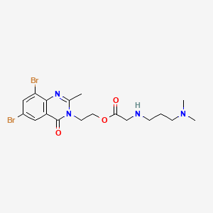 molecular formula C18H24Br2N4O3 B12708428 Glycine, N-(3-(dimethylamino)propyl)-, 2-(6,8-dibromo-2-methyl-4-oxo-3(4H)-quinazolinyl)ethyl ester CAS No. 110022-75-8