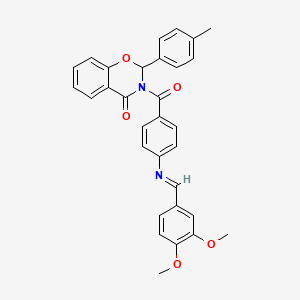 molecular formula C31H26N2O5 B12708486 4H-1,3-Benzoxazin-4-one, 2,3-dihydro-3-(4-(((3,4-dimethoxyphenyl)methylene)amino)benzoyl)-2-(4-methylphenyl)- CAS No. 114439-81-5