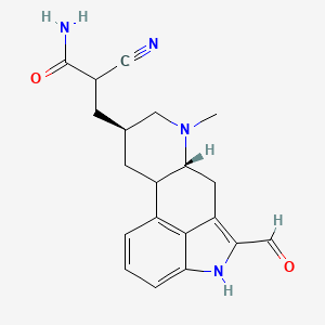 molecular formula C20H22N4O2 B12708494 Ergoline-8-propanamide, alpha-cyano-2-formyl-6-methyl-, (8-beta)- CAS No. 88133-26-0