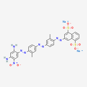 molecular formula C30H23N9Na2O8S2 B12708628 Disodium 3-((4-((4-((2,4-diamino-5-nitrophenyl)azo)-m-tolyl)azo)-o-tolyl)azo)naphthalene-1,5-disulphonate CAS No. 6739-48-6