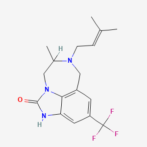 molecular formula C17H20F3N3O B12708631 Imidazo(4,5,1-jk)(1,4)benzodiazepin-2(1H)-one, 4,5,6,7-tetrahydro-5-methyl-6-(3-methyl-2-butenyl)-9-(trifluoromethyl)- CAS No. 257891-57-9