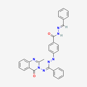 molecular formula C30H23N7O2 B12708730 Benzoic acid, 4-((((2-methyl-4-oxo-3(4H)-quinazolinyl)imino)phenylmethyl)azo)-, (phenylmethylene)hydrazide CAS No. 127786-18-9