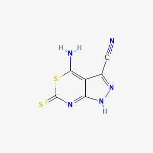 molecular formula C6H3N5S2 B12708782 4-Imino-6-thioxo-1,4,6,7-tetrahydropyrazolo(3,4-d)(1,3)thiazine-3-carbonitrile CAS No. 73236-29-0