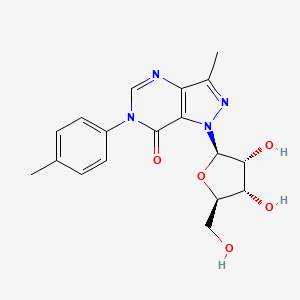 molecular formula C18H20N4O5 B12708787 1-(3,4-Dihydroxy-5-hydroxymethyl-tetrahydro-furan-2-yl)-3-methyl-6-p-tolyl-1,6-dihydro-pyrazolo(4,3-d)pyrimidin-7-one CAS No. 89889-82-7