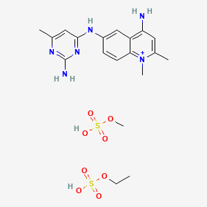 molecular formula C19H29N6O8S2+ B12708790 4-Amino-6-((2-amino-6-methyl-4-pyrimidinyl)amino)-1,2-dimethylquinolinium, ethyl sulphate, methyl sulphate CAS No. 3308-31-4