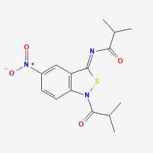 molecular formula C15H17N3O4S B12708807 2-Methyl-N-(1-(2-methyl-1-oxopropyl)-5-nitro-2,1-benzisothiazol-3(1H)-ylidene)propanamide CAS No. 106532-64-3
