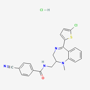 molecular formula C23H20Cl2N4OS B12708866 Benzamide, N-((5-(5-chloro-2-thienyl)-2,3-dihydro-1-methyl-1H-1,4-benzodiazepin-2-yl)methyl)-4-cyano-, monohydrochloride CAS No. 84671-58-9