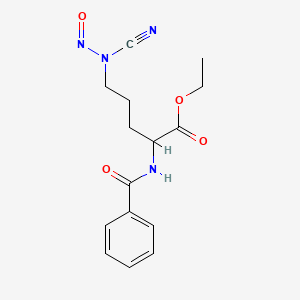 molecular formula C15H18N4O4 B12708891 Valeric acid, 2-benzamido-5-(nitrosocyanamido)-, ethyl ester CAS No. 102584-91-8