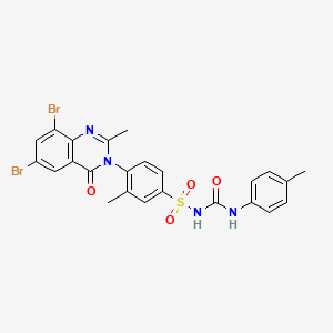 molecular formula C24H20Br2N4O4S B12708925 Benzenesulfonamide, 4-(6,8-dibromo-2-methyl-4-oxo-3(4H)-quinazolinyl)-3-methyl-N-(((4-methylphenyl)amino)carbonyl)- CAS No. 113849-27-7