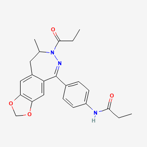 molecular formula C23H25N3O4 B12709079 Propanamide, N-(4-(8,9-dihydro-8-methyl-7-(1-oxopropyl)-7H-1,3-dioxolo(4,5-h)(2,3)benzodiazepin-5-yl)phenyl)- CAS No. 143691-63-8