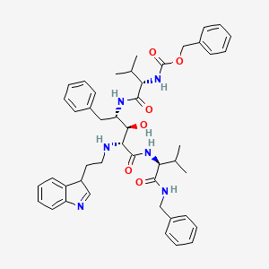 molecular formula C46H56N6O6 B12709088 (2R,3R,4S)-N-((3-Indolyl)ethylamino)-4-((N-((benzyloxy)carbonyl)valyl)amino)-3-hydroxy-5-phenylpentanoyl)valine benzylamide CAS No. 161389-20-4