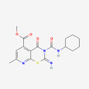 molecular formula C17H20N4O4S B12709101 2H-Pyrido(3,2-e)(1,3)thiazine-5-carboxylic acid, 3,4-dihydro-3-(cyclohexylcarbamoyl)-2-imino-7-methyl-4-oxo-, methyl ester CAS No. 109493-57-4