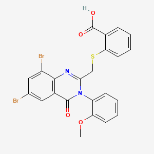 molecular formula C23H16Br2N2O4S B12709125 Benzoic acid, 2-(((6,8-dibromo-3,4-dihydro-3-(2-methoxyphenyl)-4-oxo-2-quinazolinyl)methyl)thio)- CAS No. 108635-34-3