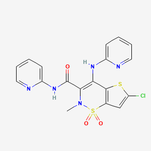 molecular formula C18H14ClN5O3S2 B12709131 2H-Thieno(2,3-e)-1,2-thiazine-3-carboxamide, 6-chloro-2-methyl-N-(2-pyridinyl)-4-(2-pyridinylamino)-, 1,1-dioxide CAS No. 123253-00-9