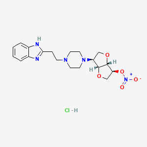 molecular formula C19H26ClN5O5 B12709148 [(3S,3aR,6S,6aS)-3-[4-[2-(1H-benzimidazol-2-yl)ethyl]piperazin-1-yl]-2,3,3a,5,6,6a-hexahydrofuro[3,2-b]furan-6-yl] nitrate;hydrochloride CAS No. 134185-71-0