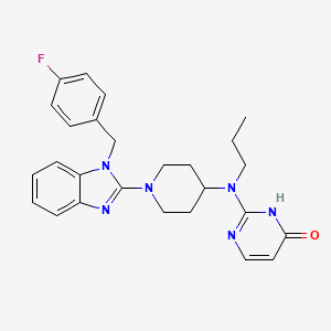 molecular formula C26H29FN6O B12709167 4(1H)-Pyrimidinone, 2-((1-(1-((4-fluorophenyl)methyl)-1H-benzimidazol-2-yl)-4-piperidinyl)propylamino)- CAS No. 108612-63-1