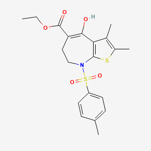 molecular formula C20H23NO5S2 B12709196 Ethyl 4-hydroxy-2,3-dimethyl-8-((4-methylphenyl)sulfonyl)-7,8-dihydro-6H-thieno(2,3-b)azepine-5-carboxylate CAS No. 54805-50-4