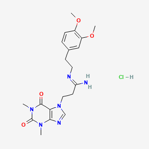 molecular formula C20H27ClN6O4 B12709207 7H-Purine-7-propanimidamide, 1,2,3,6-tetrahydro-N-(2-(3,4-dimethoxyphenyl)ethyl)-1,3-dimethyl-2,6-dioxo-, monohydrochloride CAS No. 126480-57-7