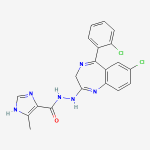 molecular formula C20H16Cl2N6O B12709288 1H-Imidazole-4-carboxylic acid, 5-methyl-2-(7-chloro-5-(2-chlorophenyl)-3H-1,4-benzodiazepin-2-yl)hydrazide CAS No. 117267-52-4