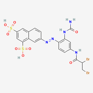 molecular formula C20H17Br2N5O8S2 B12709339 7-((2-((Aminocarbonyl)amino)-4-((2,3-dibromo-1-oxopropyl)amino)phenyl)azo)naphthalene-1,3-disulphonic acid CAS No. 93804-41-2