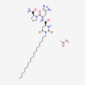 molecular formula C36H61N7O7 B12709389 acetic acid;(4S)-N-[(2S)-1-[(2S)-2-carbamoylpyrrolidin-1-yl]-3-(1H-imidazol-5-yl)-1-oxopropan-2-yl]-1-octadecyl-2,6-dioxo-1,3-diazinane-4-carboxamide CAS No. 128056-09-7
