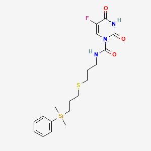 molecular formula C19H26FN3O3SSi B12709591 1(2H)-Pyrimidinecarboxamide, 3,4-dihydro-N-(3-((3-(dimethylphenylsilyl)propyl)thio)propyl)-2,4-dioxo-5-fluoro- CAS No. 103579-49-3