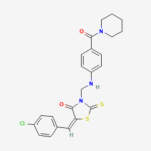 molecular formula C23H22ClN3O2S2 B12709597 Piperidine, 1-(4-(((5-((4-chlorophenyl)methylene)-4-oxo-2-thioxo-3-thiazolidinyl)methyl)amino)benzoyl)- CAS No. 104183-58-6