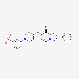molecular formula C23H23F3N6O B12709615 Pyrazolo(1,5-d)(1,2,4)triazin-4(5H)-one, 3,3a-dihydro-2-phenyl-5-((4-(3-(trifluoromethyl)phenyl)-1-piperazinyl)methyl)- CAS No. 148680-51-7