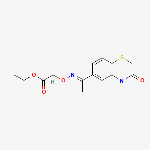 molecular formula C16H20N2O4S B12709634 Propanoic acid, 2-(((1-(3,4-dihydro-4-methyl-3-oxo-2H-1,4-benzothiazin-6-yl)ethylidine)amino)oxy)-, ethyl ester CAS No. 91119-77-6