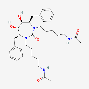 molecular formula C33H48N4O5 B12709635 N-(5-((4R,5S,6S,7R)-3-(5-Acetylamino-pentyl)-4,7-dibenzyl-5,6-dihydroxy-2-oxo-perhydro-1,3-diazepin-1-yl)-pentyl)-acetamide CAS No. 167826-31-5