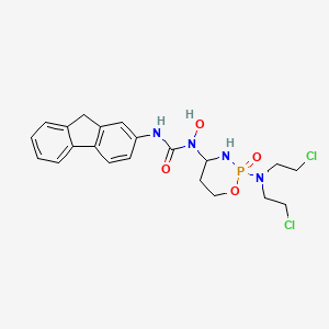 molecular formula C21H25Cl2N4O4P B12709649 Urea, N-(2-(bis(2-chloroethyl)amino)tetrahydro-2H-1,3,2-oxazaphosphorin-4-yl)-N'-9H-fluoren-2-yl-N-hydroxy-, P-oxide CAS No. 97139-21-4