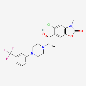 molecular formula C22H23ClF3N3O3 B12709654 2(3H)-Benzoxazolone, 5-chloro-6-(1-hydroxy-2-(4-(3-(trifluoromethyl)phenyl)-1-piperazinyl)propyl)-3-methyl-, (R*,S*)- CAS No. 132634-44-7