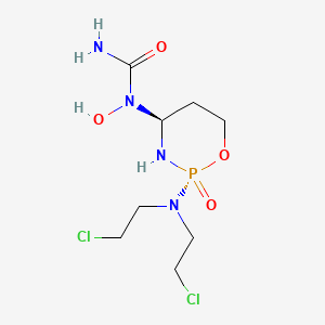 molecular formula C8H17Cl2N4O4P B12709676 Urea, N-(2-(bis(2-chloroethyl)amino)tetrahydro-2H-1,3,2-oxazaphosphorin-4-yl)-N-hydroxy-, P-oxide, trans- CAS No. 97139-57-6